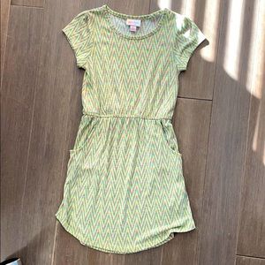 Girls LuLaRoe dress green, yellow and pink